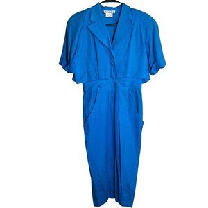 VTG 1980s Joanie Char Pencil Dress Duster Pockets 100% Silk Blue RARE Sz 6 AS IS